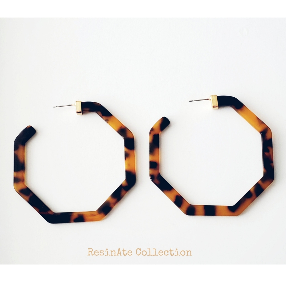 Large Tortoise Assymetrical Resin Hoops